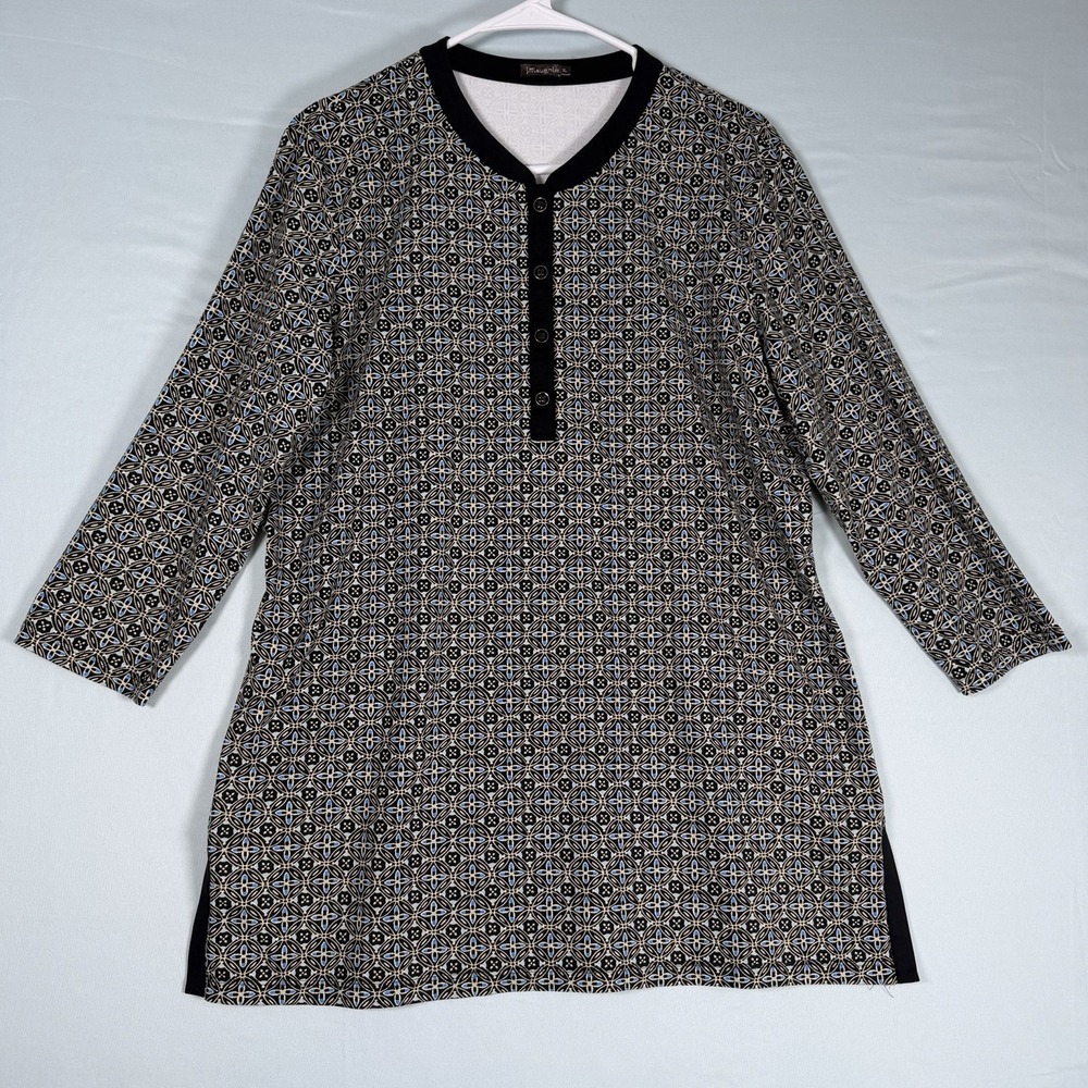 J McLaughlin Size-XL Womens Shirt Black Geometric Catalina Cloth Contrast Tunic